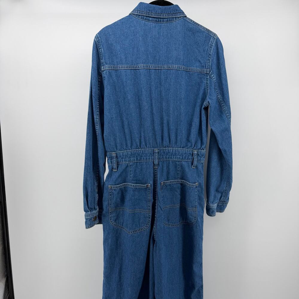 Vintage Lee Denim Boiler Jumpsuit Flare Leg 70s M Utility Butter Mom Western - Picture 4 of 8